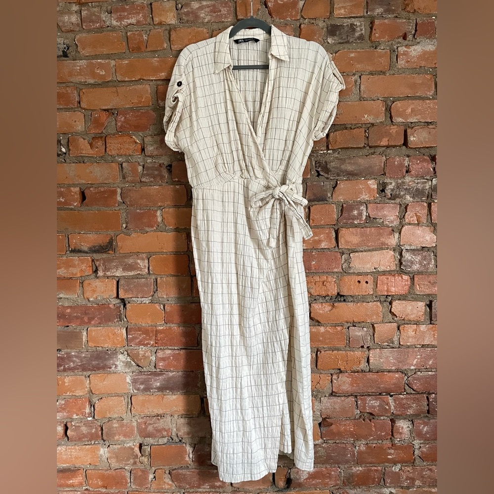 Zara Cream Checkered Maxi Dress